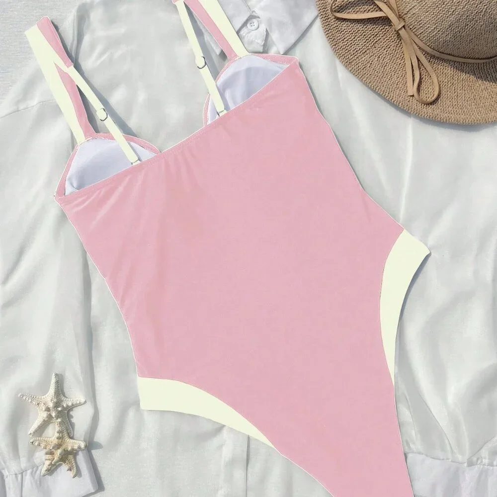 Pink Sexy Women's Spaghetti Strap One-Piece Swimsuit